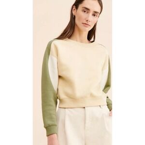 Anthropologie Daily Practice Colorblocked‎ Crop Sweatshirt Cream Green Size Med